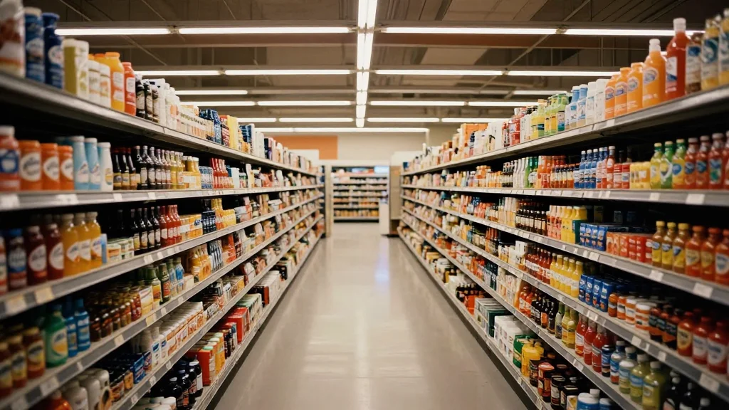 Leerer Supermarktgang vor der Öffnung
